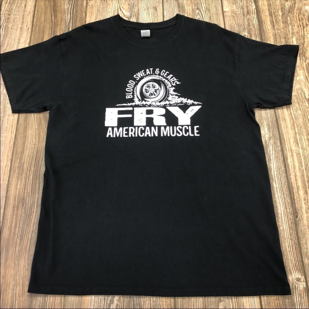 Fry American Muscle Blood, Sweat, and Gears Black Short Sleeve Tee Shirt - Picture 2 of 8